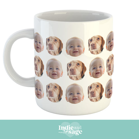 Custom Face Photo Collage Mug, add up to four photos (including your dog or cats photo!)