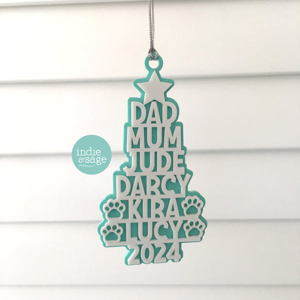 Personalised Family Christmas Tree Decoration (Two Tone Design)