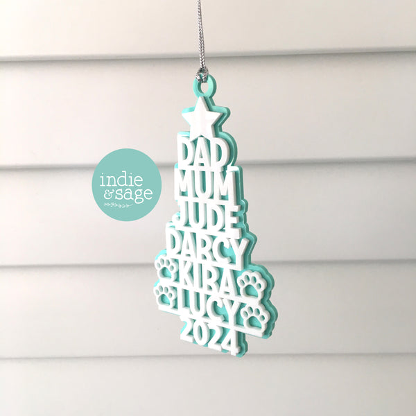 Personalised Family Christmas Tree Decoration (Two Tone Design)