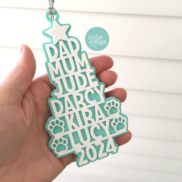 Personalised Family Christmas Tree Decoration (Two Tone Design)