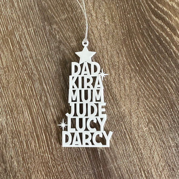 Personalised Family Christmas Tree Decoration, choose your colour!