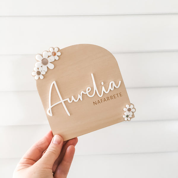 Birth Announcement Plaque - Personalised Rose Gold and White Floral Design)