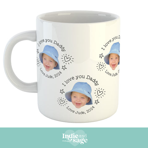 Personalised Photo Mug - Star and heart pattern design with your message.