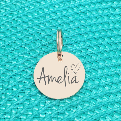 Rose Gold Personalised Dog Tag, Sadie Design with Cute Heart Image (Personalised Dog Tag / Personalised Cat Tag)