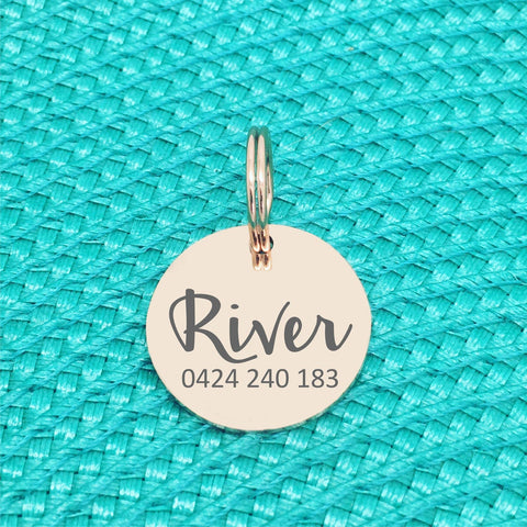 Rose Gold Personalised Dog Tag, River Design with number on front (Personalised Dog Tag / Personalised Cat Tag)