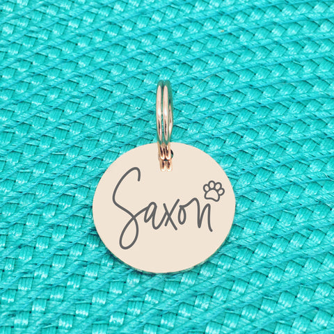 Rose Gold Personalised Dog Tag, Saxon Paw Print Design (Personalised Dog Tag / Personalised Cat Tag)