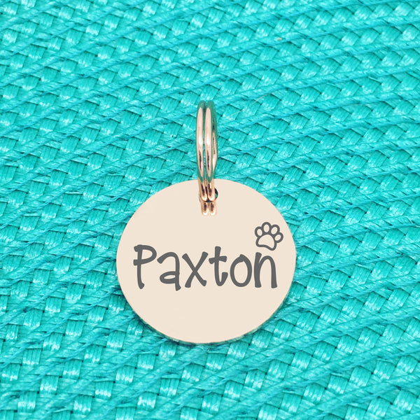 Custom Engraved Pet Name Tag (Personalised ID tag) - 'Dude' paw print design