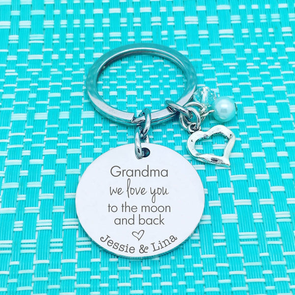 Grandma We Love You To The Moon And Back Personalised Keyring (Change Grandma to another name of your choosing)