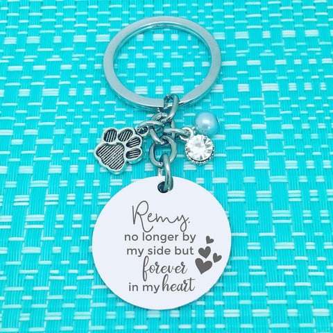 Pet Memorial Keychain, No Longer By My Side But Forever In My Heart Personalised Keyring